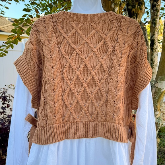 Altar’d State Cable Knit Sweater Vest Over White Dress l XL l Fall Layered Look - Picture 9 of 10